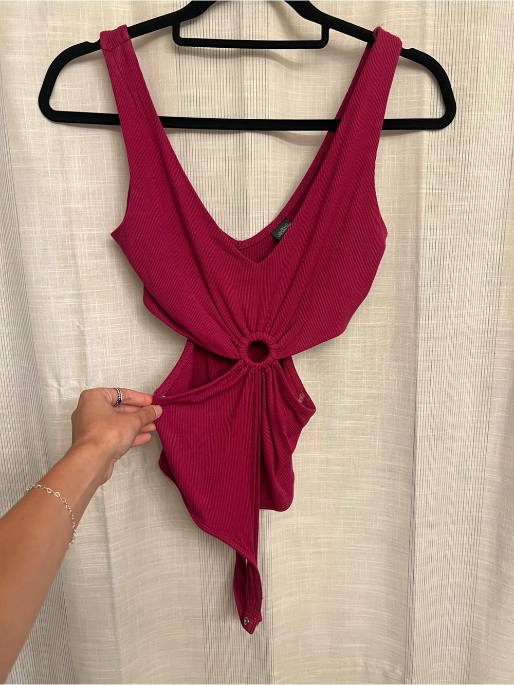 Lovely red-violet cutout one-piece!